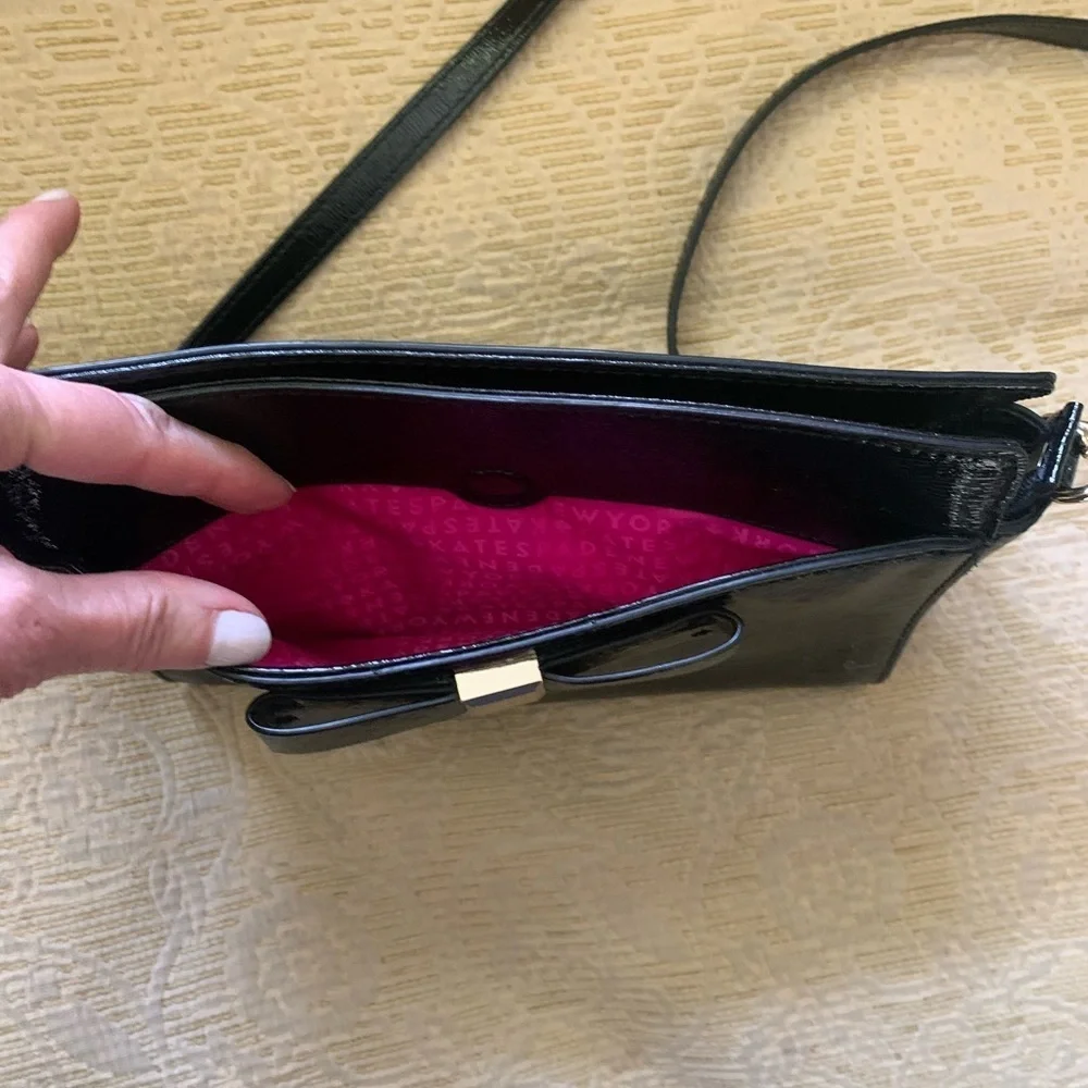 RARE KATE SPADE PATENT LEATHER HANDBAG W CHAIN CROSSBODY OR SHOULDER BLACK